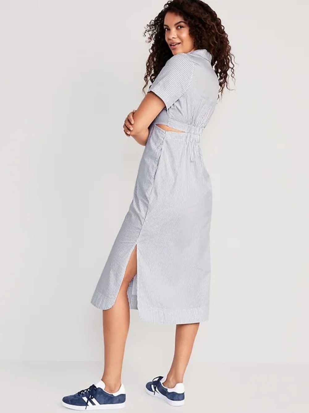 Old Navy Striped Cutout Midi Shirt Dress - Picture 3 of 3